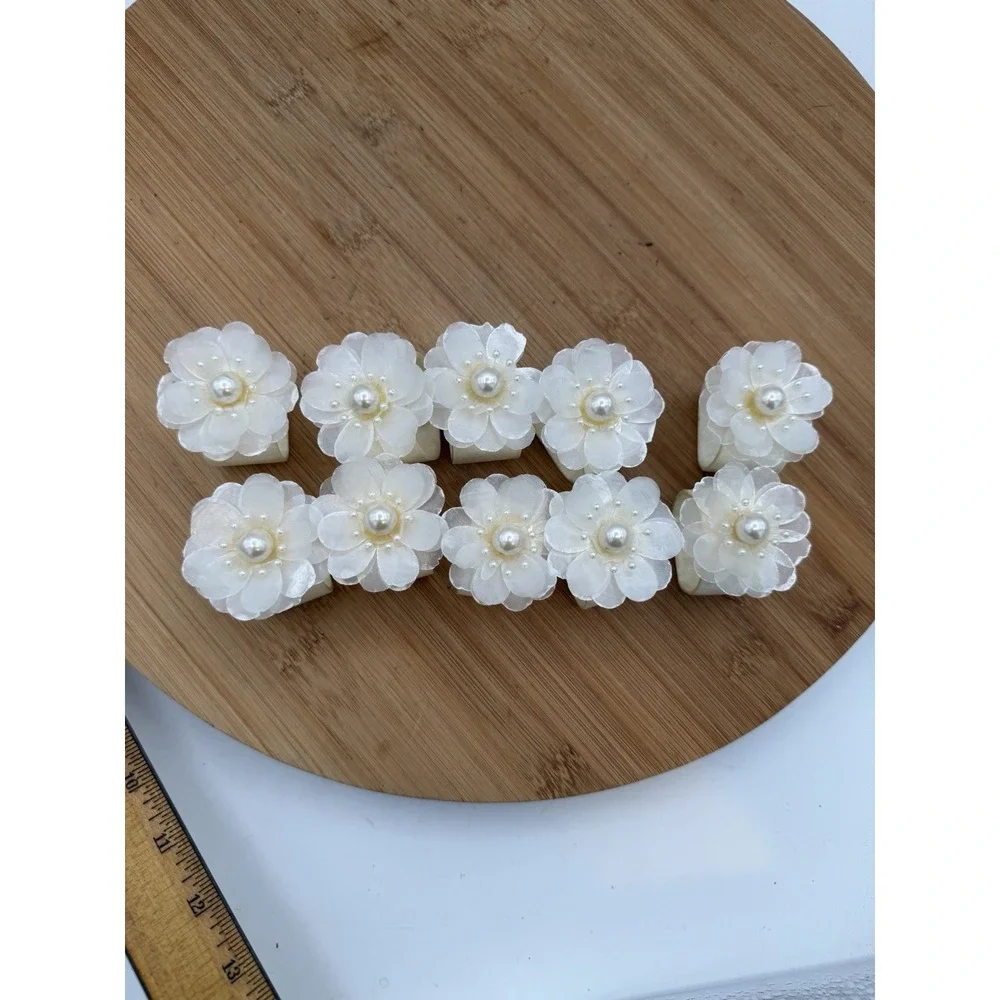 Vtg‎ Set Of 10 Capiz Shell Napkin Rings With Dogwood Flowers Toppers Excellent